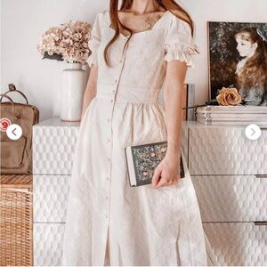 Simple Retro Cream Button-Down Dress